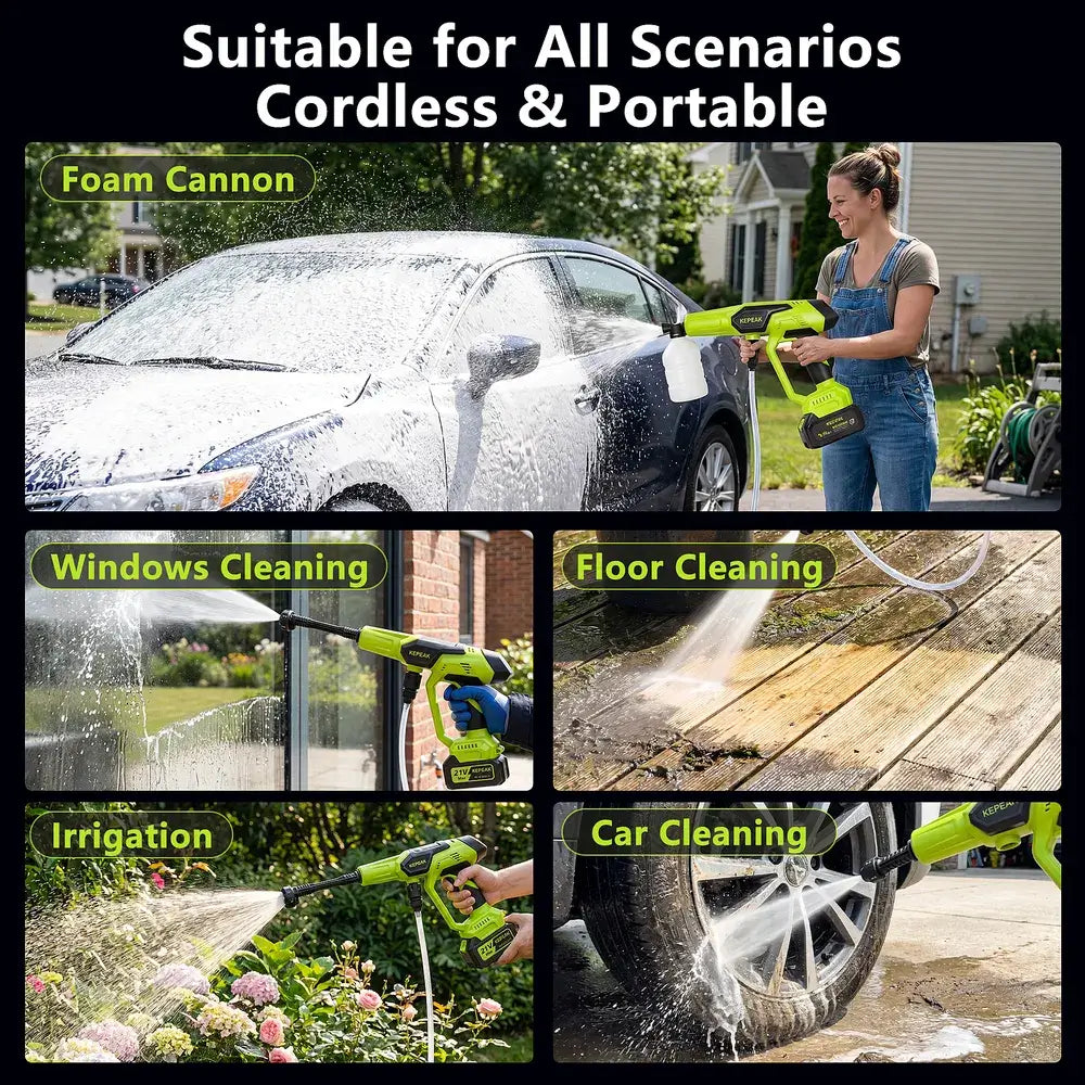 21V Cordless Pressure Washer | 1450 PSI Handheld for Car Garden Patio Cleaning