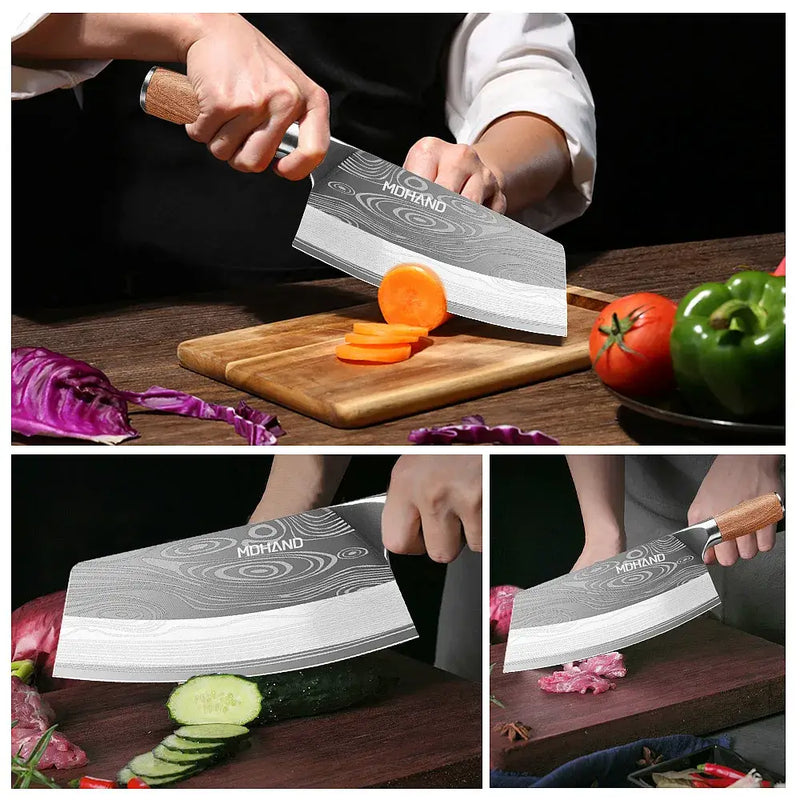 MDHAND Forged Damascus Kitchen Knife | Ergonomic Wooden Handle Gift Box