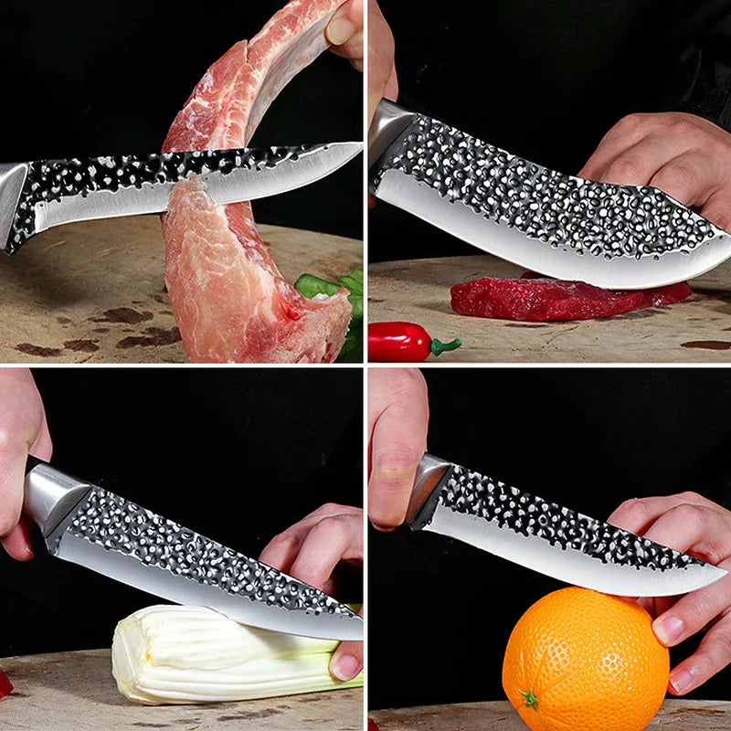 4 Piece Hand Forged Butcher Knife Set Wood Handle Boning Knives