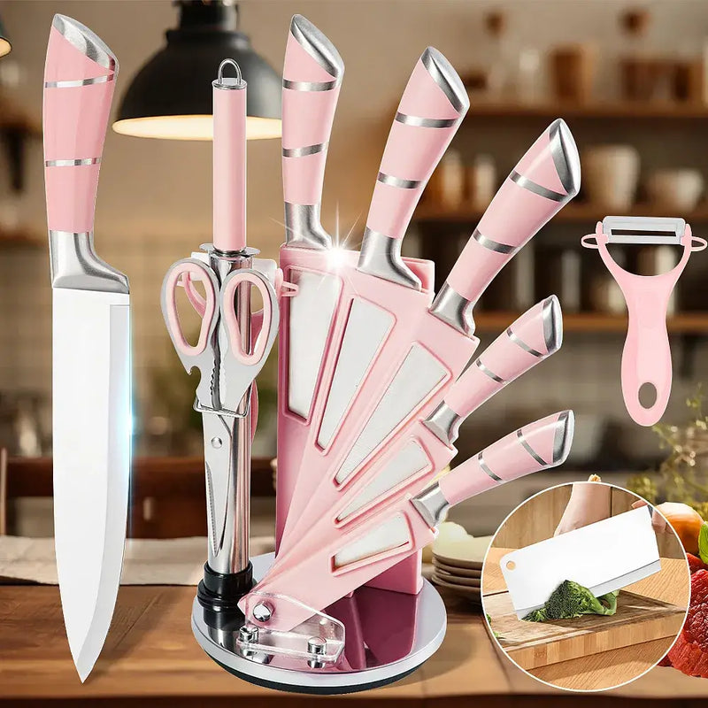 9-Piece Hollow Handle Kitchen Knife Set with Fan Rack