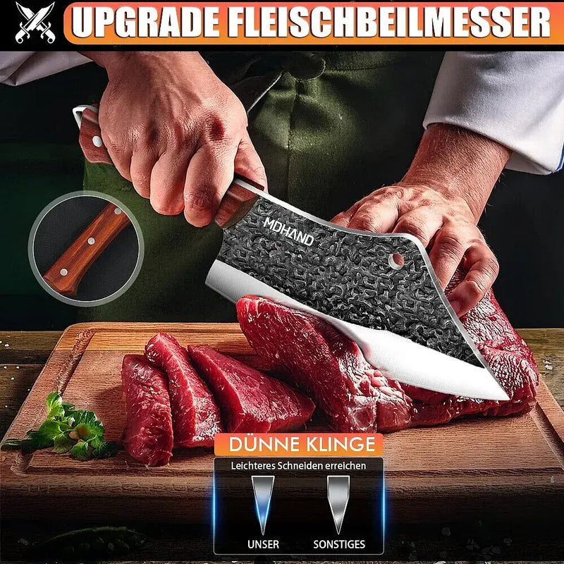 MDHAND 4-Piece Forged Butcher Chef Knife Set | Meat Cleaver for Camping BBQ