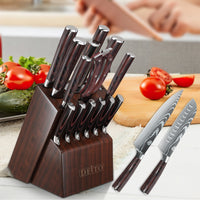 Kitchen Knife Set, 15 Pieces Knife Set with Block and Sharpener, High Carbon Stainless Steel Knives Set for Kitchen with Red Pakkawood Handle, Razor Sharp Knife Block Set, Dishwasher Safe