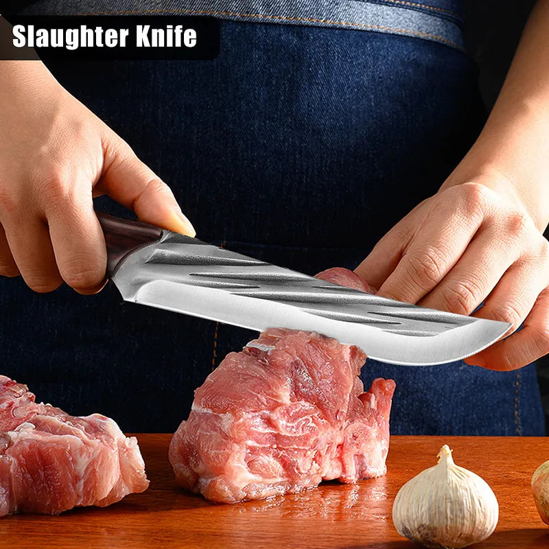 3 Piece Forged Butcher Knife Set Boning Slaughter Knives Sheath