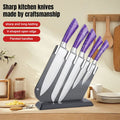 6-Piece Stainless Steel Kitchen Knife Set Purple Handle Block
