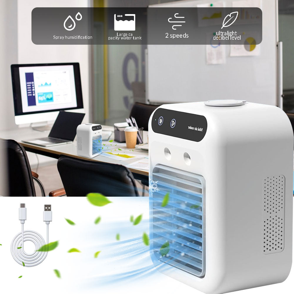 Q8 Mini Desk Air Cooler, Rechargeable & Plug-in Personal Evaporative Cooler, White