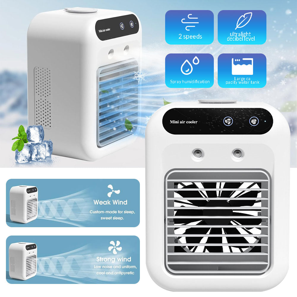 Q8 Mini Desk Air Cooler, Rechargeable & Plug-in Personal Evaporative Cooler, White
