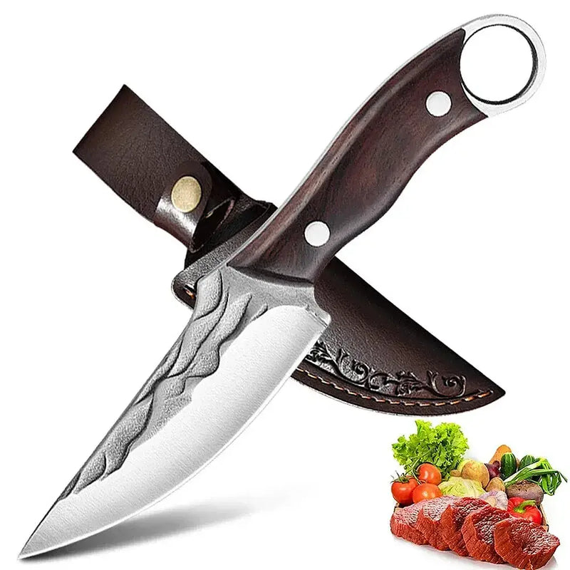 MDHAND 8,5" Full Tang Jagdmesser mit feststehender Klinge | Palisandergriff mit Lederscheide