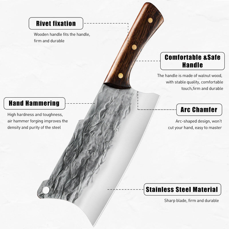 MDHAND 7-Piece Handmade Damascus Kitchen Knife Set | Meat Cleaver Boning Knife