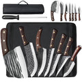8 Pieces Butcher Knife Set with Roll Bag, Chef Knife Set for Meat Cleaver Cutting & Viking Knives with Ergonomic Handles, Stainless Steel Hand Forged Kitchen Knife Set for Home, Cooking, Camping