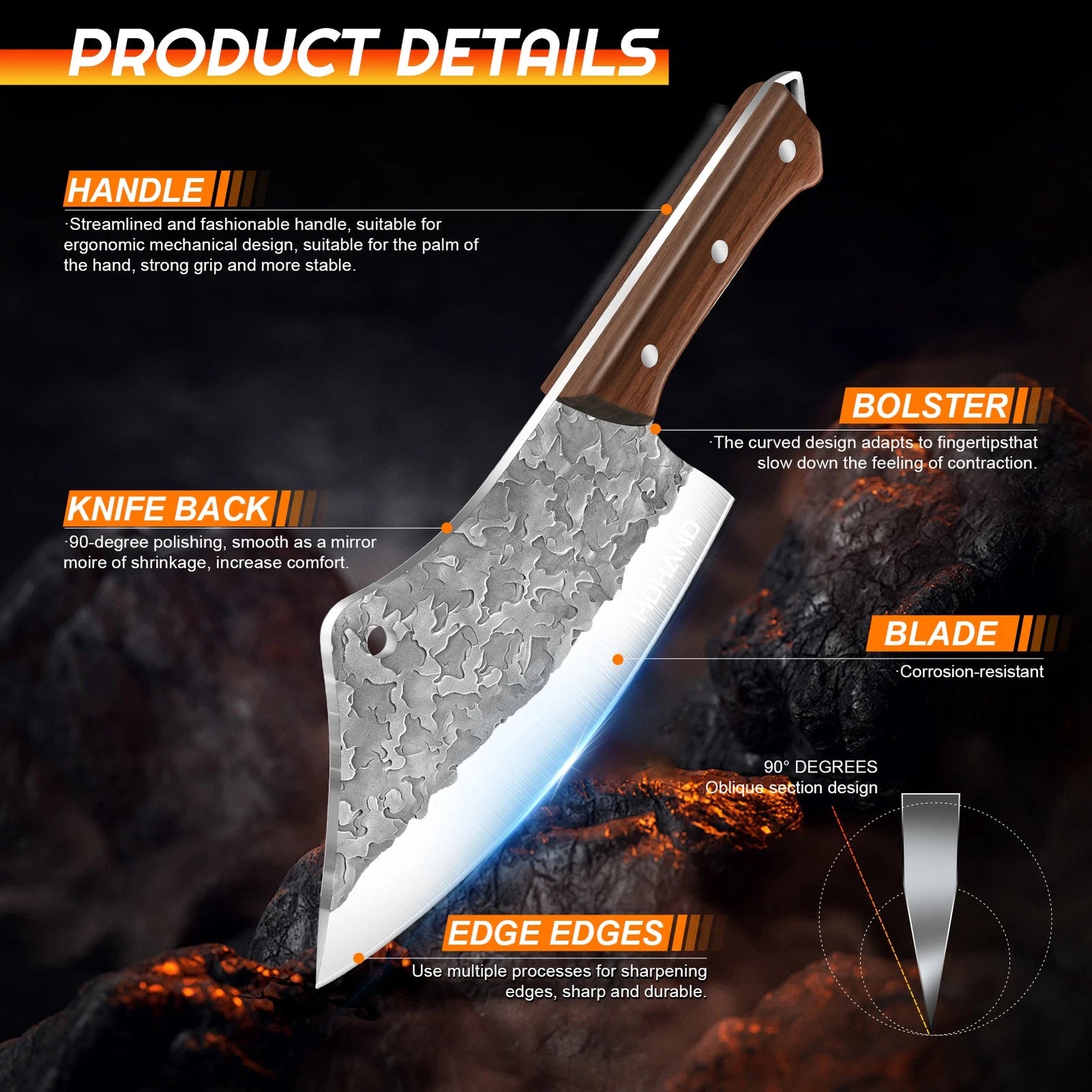 14-teiliges handgeschmiedetes Kochmesserset aus Damaszenerstahl, Küchenmesser, Hackmesser 