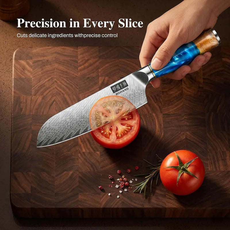 3 Piece Damascus Chef Knife Set Resin Wood Handle Gift Box