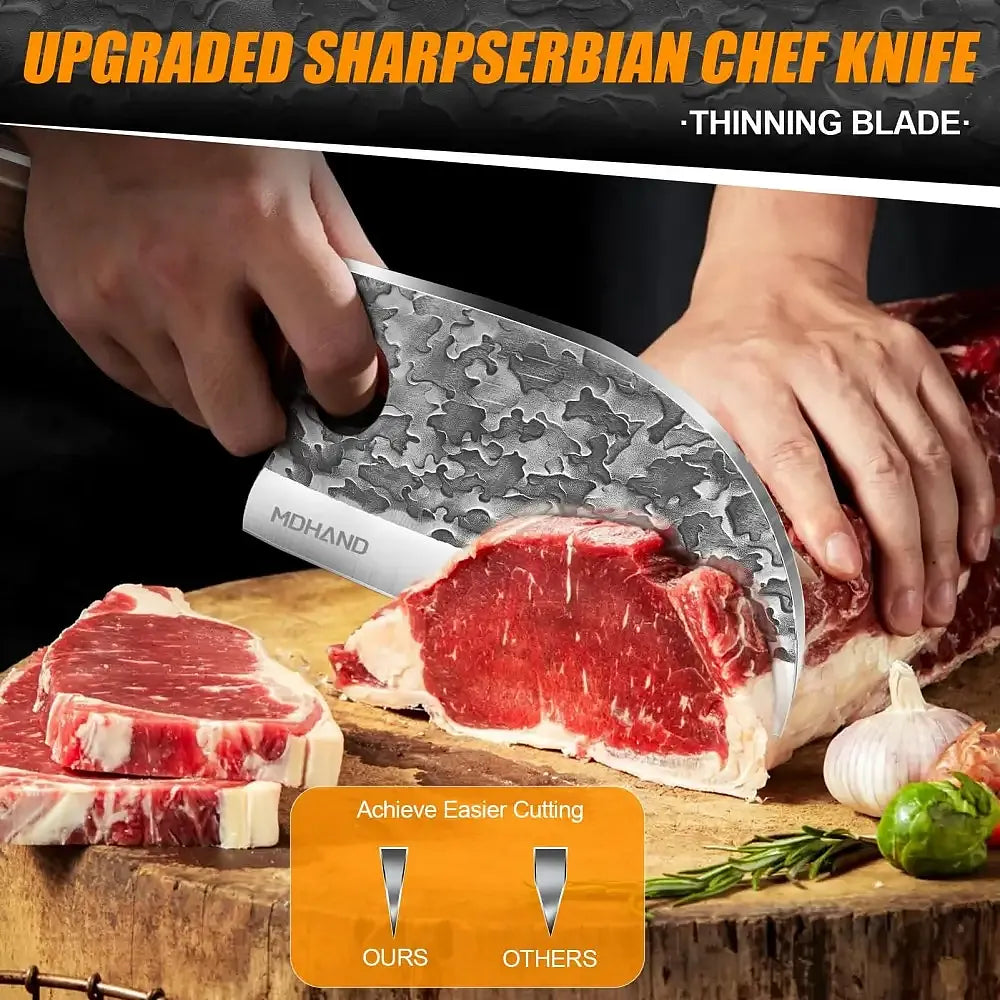 MDHAND 14-Piece Custom Damascus Butcher Knife Set | Hand Forged with Roll Bag