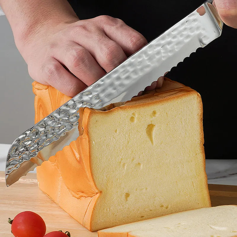 15 Piece Hammered Blade Kitchen Knife Set with Wood Block
