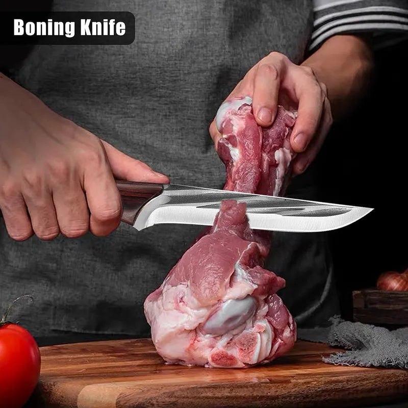 3 Piece Forged Butcher Knife Set Boning Slaughter Knives Sheath