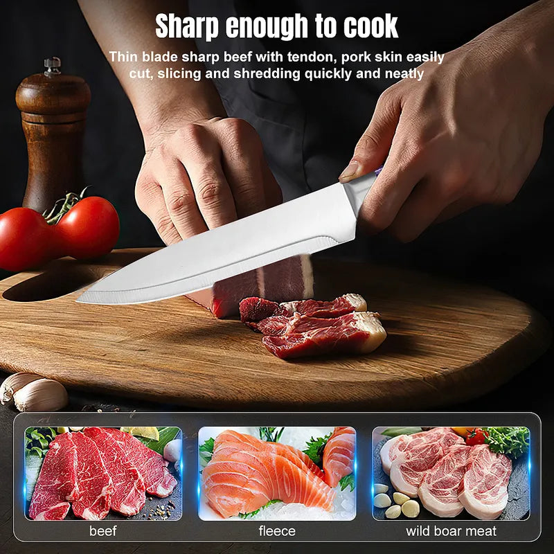 6-Piece Stainless Steel Kitchen Knife Set Purple Handle Block