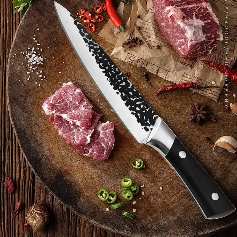 4 Piece Hand Forged Butcher Knife Set Wood Handle Boning Knives
