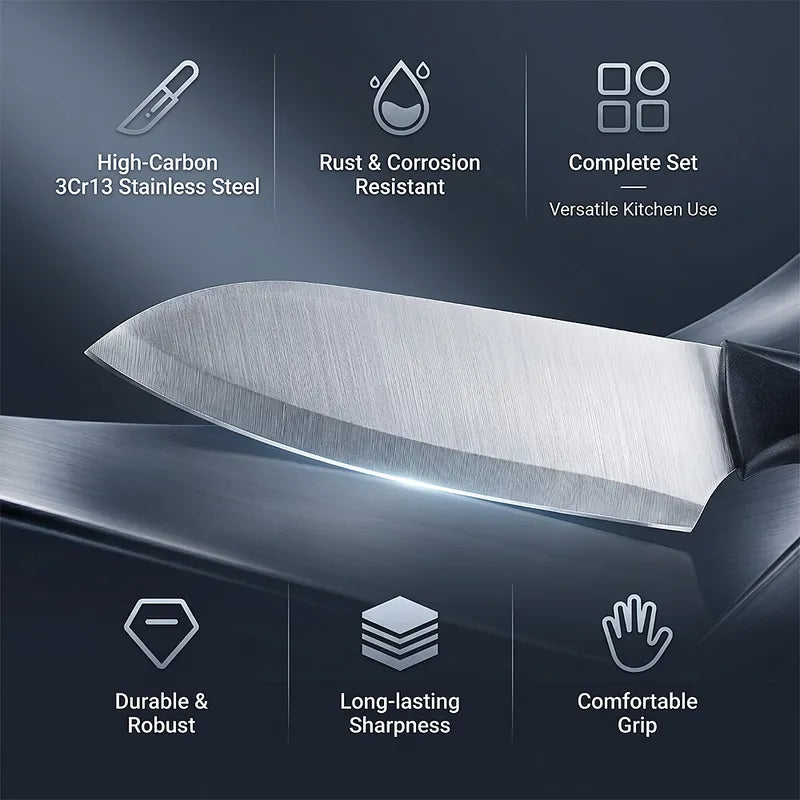 15 Piece Kitchen Knife Set MDHAND Stainless Steel with Block Shears
