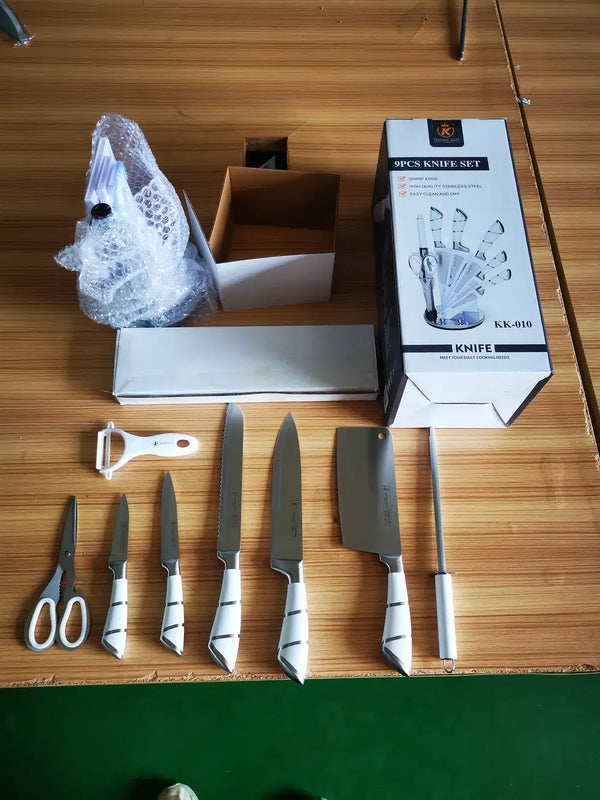 9-Piece Hollow Handle Kitchen Knife Set with Fan Rack